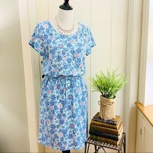 TALBOTS Blue Floral 100% Cotton Drawstring Dress